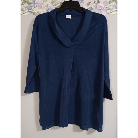 Poetry Blue 4 Linen Small Classic Lightweight Occasion Coastal Cottage Top - Picture 1 of 4